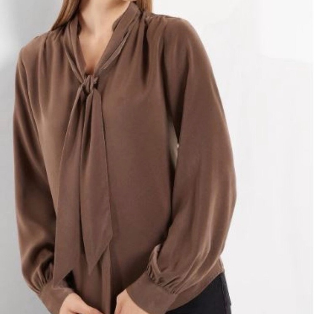 Satin Long Sleeve Tie Neck Relaxed Portofino Shirt